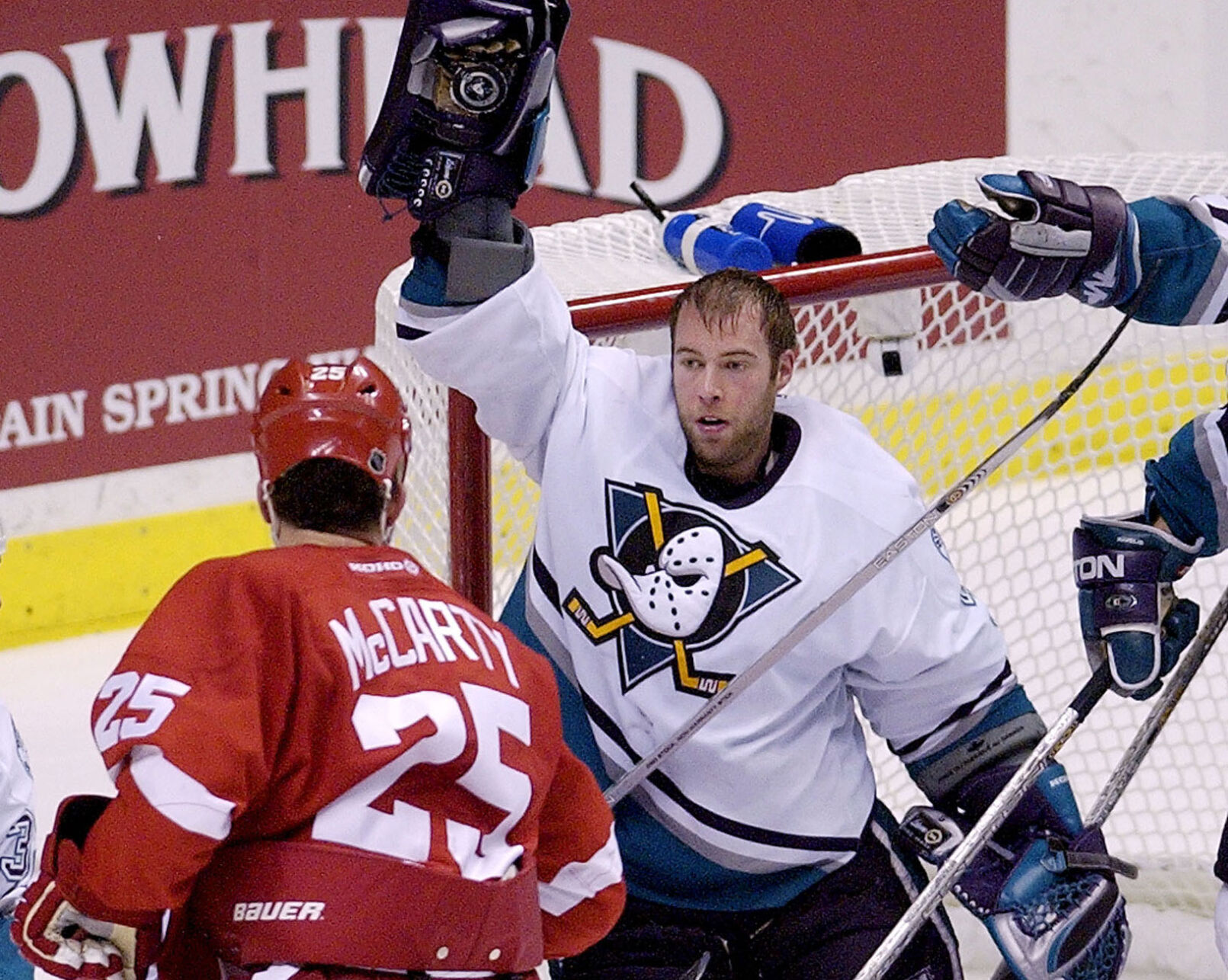2003: Jean-Sebastien Giguere sets NHL record with 63 saves in his playoff debut
